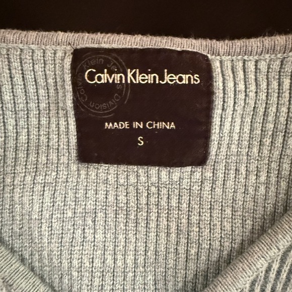 Calvin Klein Jeans Women's Sweater S Tight Knit Pullover Long Sleeve V Neck Blue - Picture 4 of 7